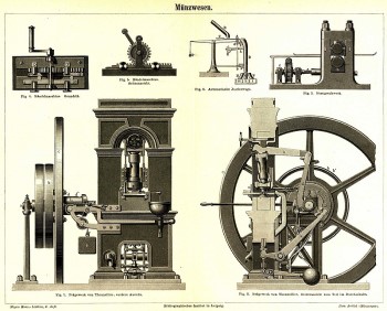Schemat urządzeń mennicznych z końca XIX wieku